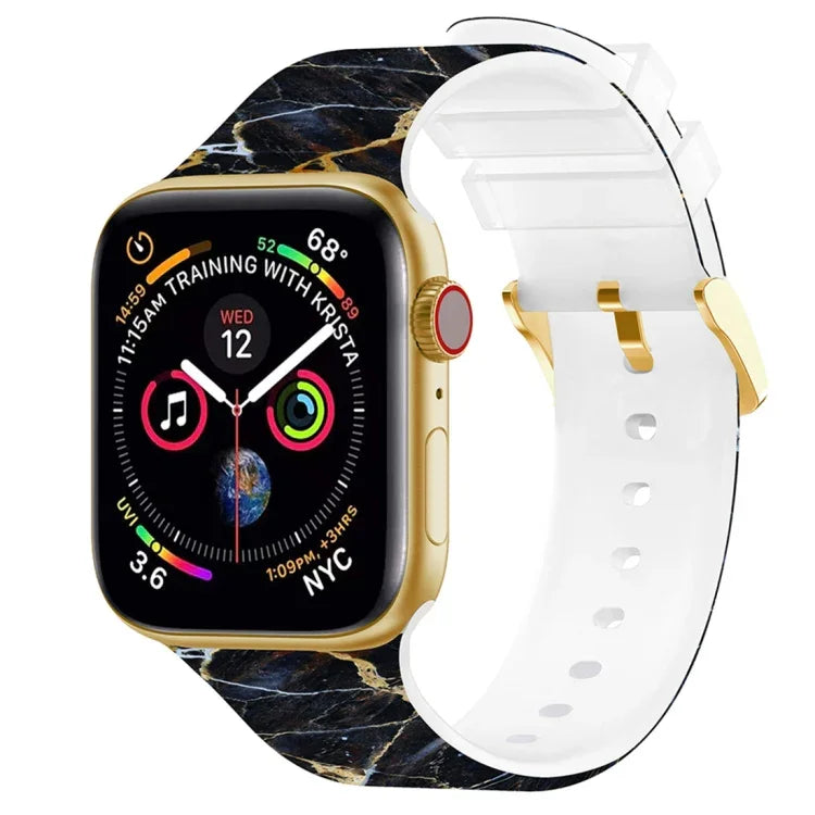 Square Buckle Color Printing Watch Band For Apple Watch Series, 7 45mm / 6&SE&5&4 44mm / 3&2&1 42mm, 7 41mm / 6&SE&5&4 40mm / 3&2&1 38mm