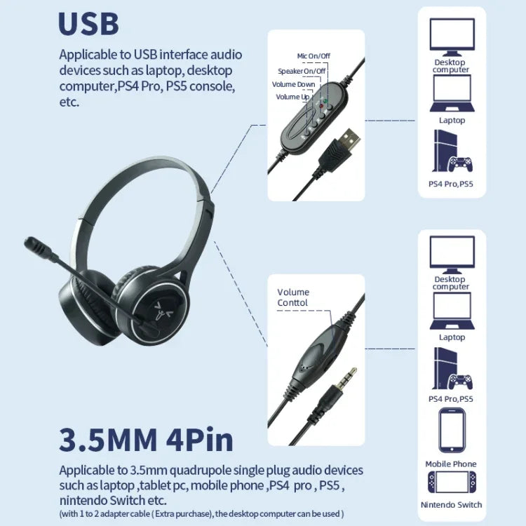 SOYTO SY-G30C Long Microphone Wired Noise Cancelling Ergonomic Gaming Headset, 3.5mm