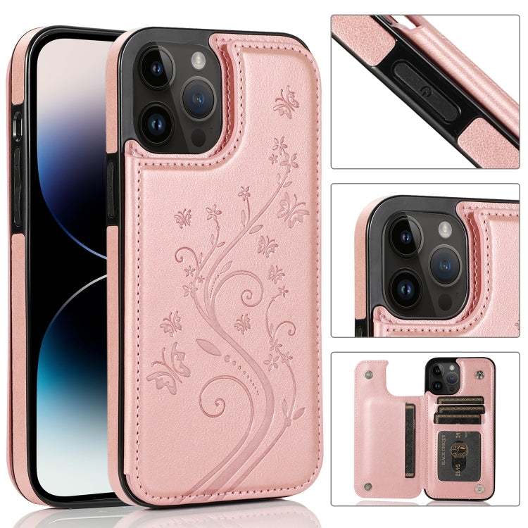 Butterflies Flowers Double Buckle Case, For iPhone 14 Pro Max, For iPhone 14 Pro, For iPhone 14, For iPhone 14 Plus