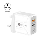 25W PD Type-C + QC3.0 USB Ports Travel Charger, UK Plug