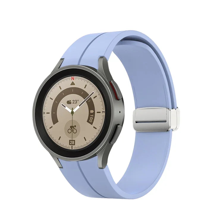 Folding Silver Buckle Silicone Watch Band, For Samsung Galaxy Watch5 40&44mm / Pro 45mm