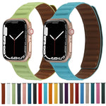 Magnetic Two-color Loop Slim Leather Watch Band For Apple Watch Series, 7 45mm / 6&SE&5&4 44mm / 3&2&1 42mm, 7 41mm / 6&SE&5&4 40mm / 3&2&1 38mm
