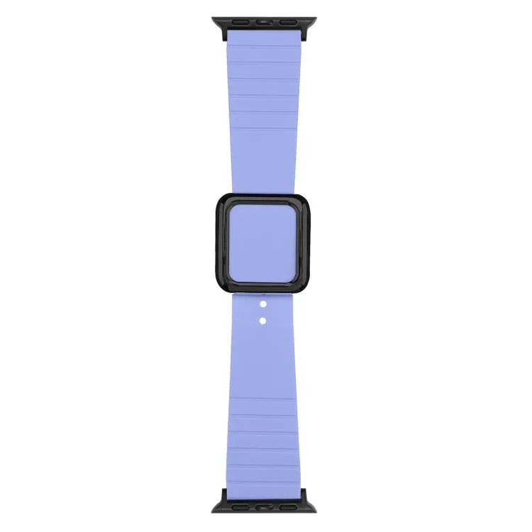 Black Square Buckle Silicone Watch Band For Apple Watch Series, 7 45mm / 6&SE&5&4 44mm / 3&2&1 42mm, 7 41mm / 6&SE&5&4 40mm / 3&2&1 38mm
