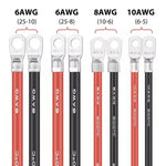 Car 50cm Red + Black Pure Copper Battery Inverter Cable, 10AWG 6-5, 8AWG 10-6, 6AWG 25-8, 6AWG 25-10