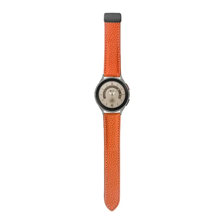 For Samsung Galaxy Watch5 40mm / 44mm Litchi Genuine Leather Watch Band, Black Buckle, Silver Buckle