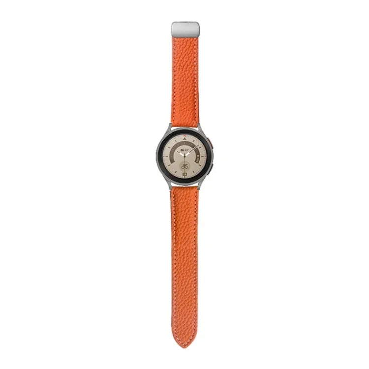 For Samsung Galaxy Watch5 40mm / 44mm Litchi Genuine Leather Watch Band, Black Buckle, Silver Buckle