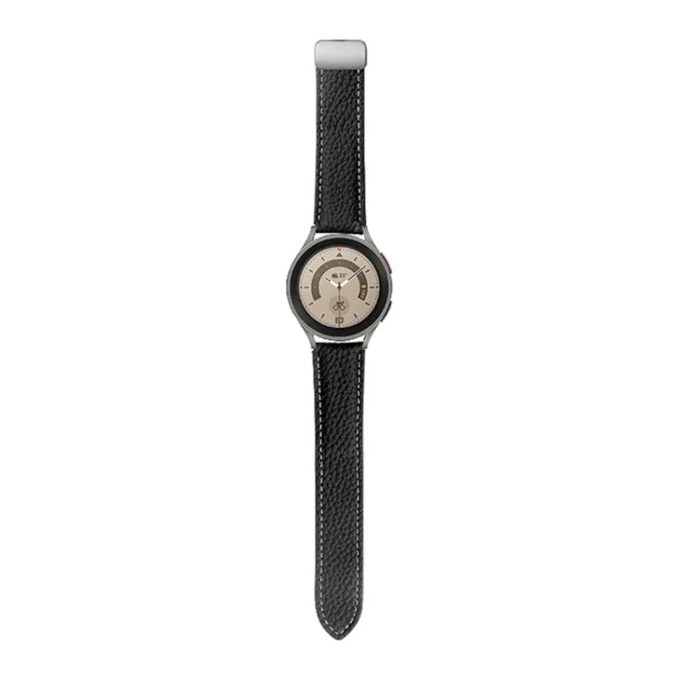 For Samsung Galaxy Watch5 40mm / 44mm Litchi Genuine Leather Watch Band, Black Buckle, Silver Buckle