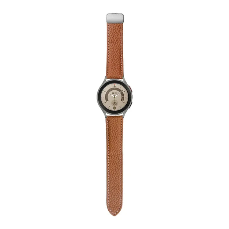 For Samsung Galaxy Watch5 40mm / 44mm Litchi Genuine Leather Watch Band, Black Buckle, Silver Buckle