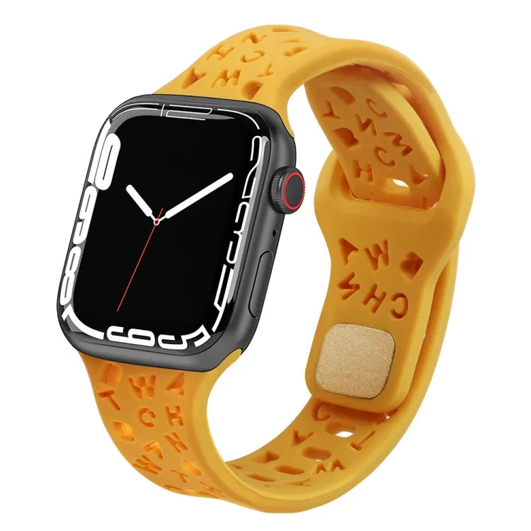 English Letters Silicone Watch Band, For Apple Watch Ultra 49mm / Series 8&7 45mm / SE 2&6&SE&5&4 44mm / 3&2&1 42mm, For Apple Watch Series 8&7 41mm / SE 2&6&SE&5&4 40mm / 3&2&1 38mm