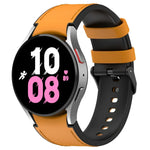 For Samsung Galaxy Watch5 44mm / 40mm Silicone Leather Black Buckle Watch Band, S, L