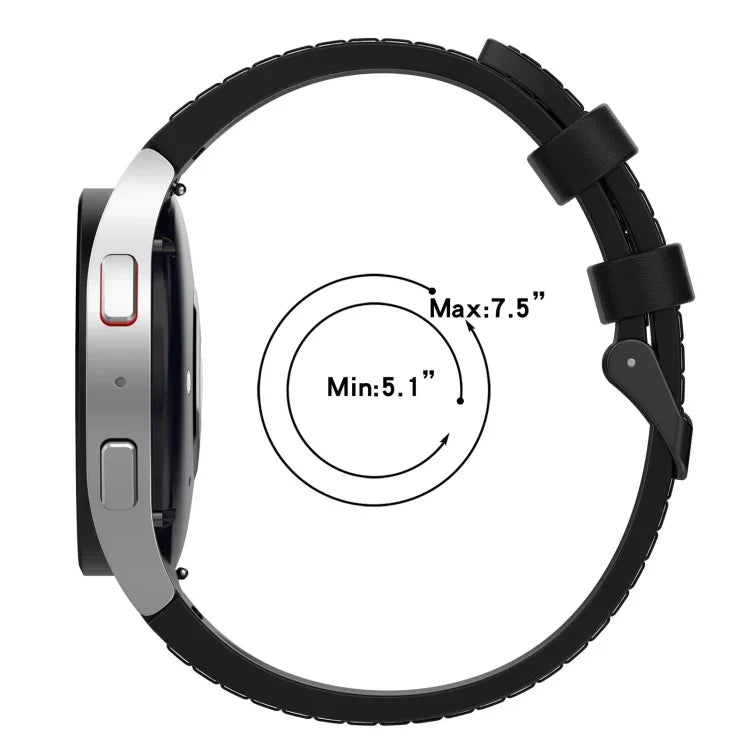 For Samsung Galaxy Watch5 44mm / 40mm Silicone Leather Black Buckle Watch Band, S, L