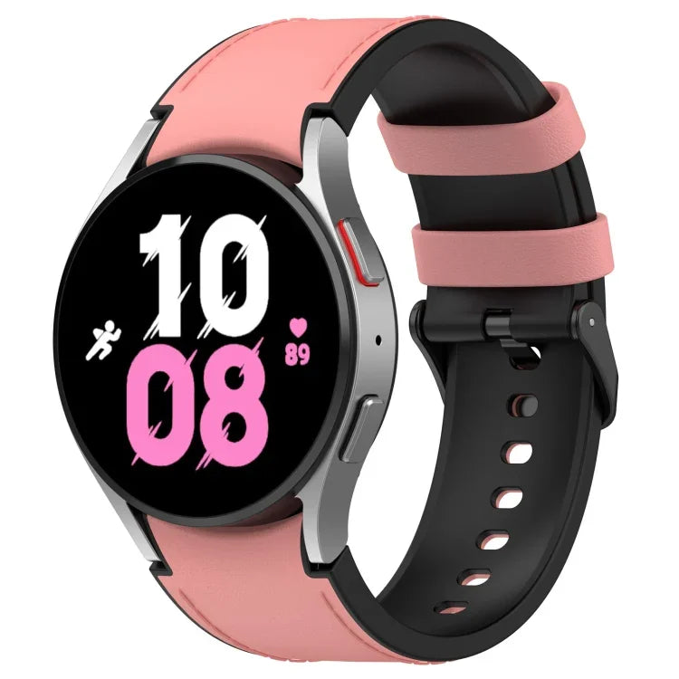 For Samsung Galaxy Watch5 44mm / 40mm Silicone Leather Black Buckle Watch Band, S, L