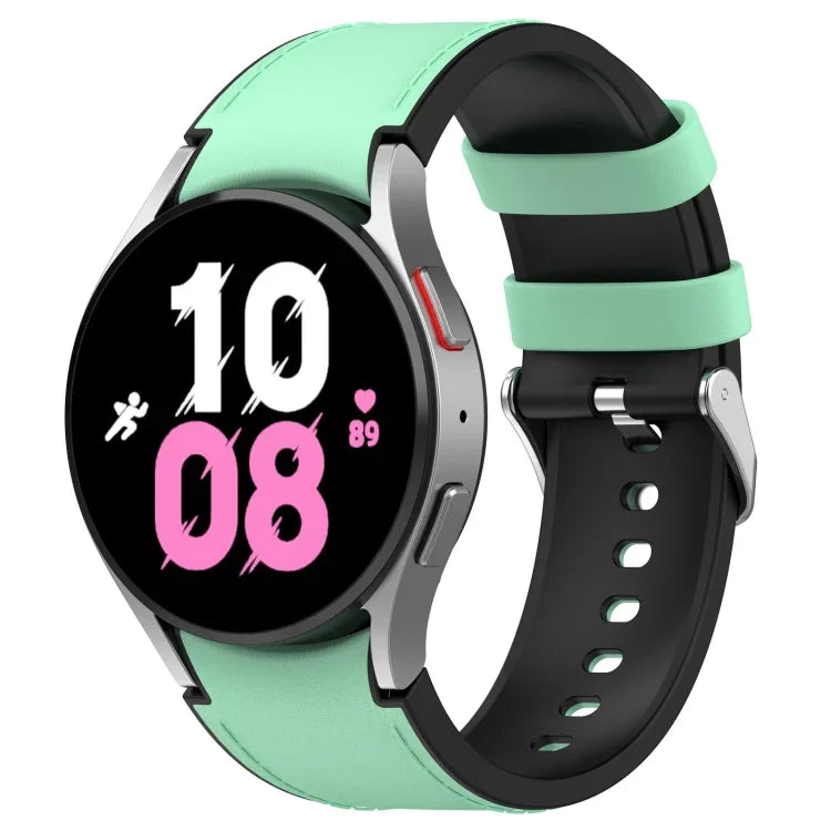 For Samsung Galaxy Watch5 44mm / 40mm Silicone Leather Silver Buckle Watch Band, S, L