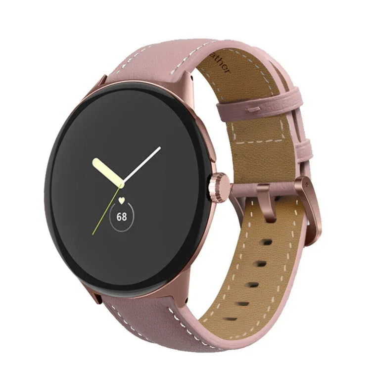 Pointed Tail Stitching Genuine Leather Watch Band, For Google Pixel Watch 4 / 3 / 2 / 1 41mm
