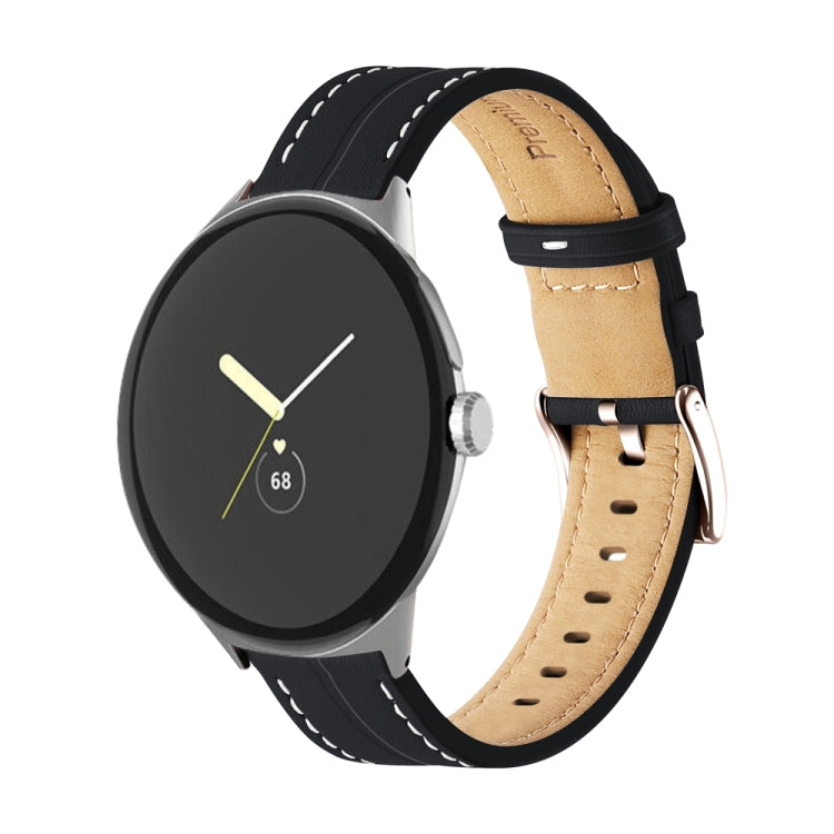 Grooved Genuine Leather Watch Band, For Google Pixel Watch 4 / 3 / 2 / 1 41mm