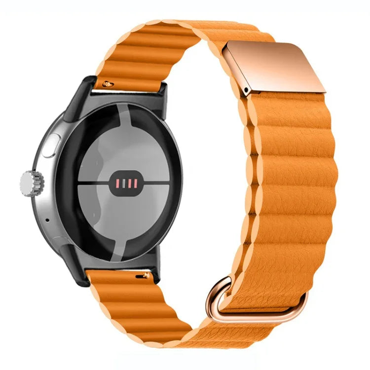 Reverse Buckle Magnetic Genuine Leather Watch Band, For Google Pixel Watch 4 / 3 / 2 / 1 41mm