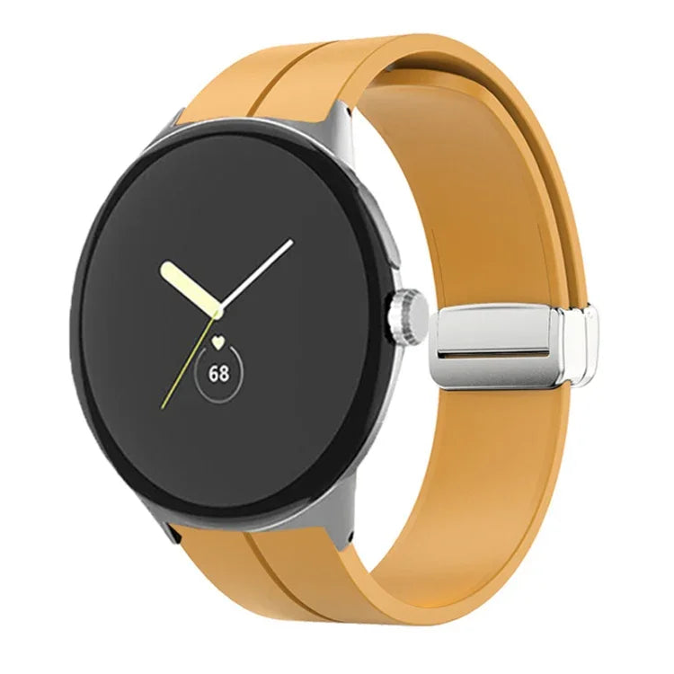 Solid-color Folding Buckle Silicone Watch Band, For Google Pixel Watch 4 / 3 / 2 / 1 41mm