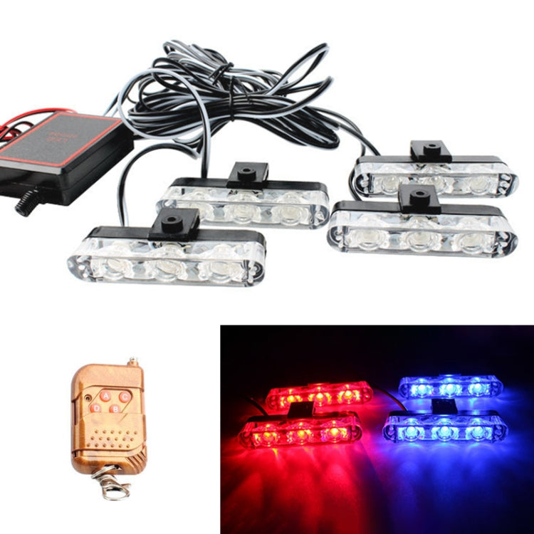 4 in 1 Car 12LEDs Grille Flash Lights Warning Lights with Wireless Remote Control, Red, Red White, Red Blue, Yellow, Yellow White, Blue, Blue White, White