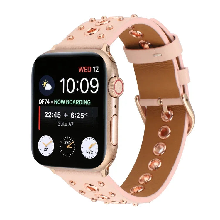 Punk Rivet Genuine Leather Watch Band, For Apple Watch Series 7 41mm / 6 & SE & 5 & 4 40mm, For Apple Watch Ultra 49mm / Series 8&7 45mm / SE 2&6&SE&5&4 44mm
