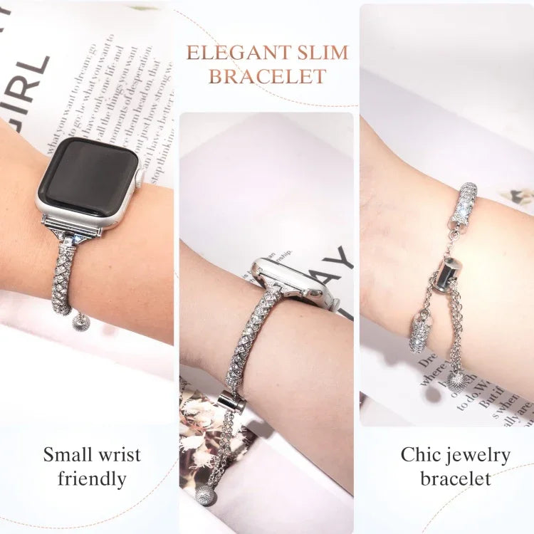 Full Diamond Metal Bracelet Watch Band, For Apple Watch Series 8&7 45mm / SE 2&6&SE&5&4 44mm, For Apple Watch Series 8&7 41mm / SE 2&6&SE&5&4 40mm