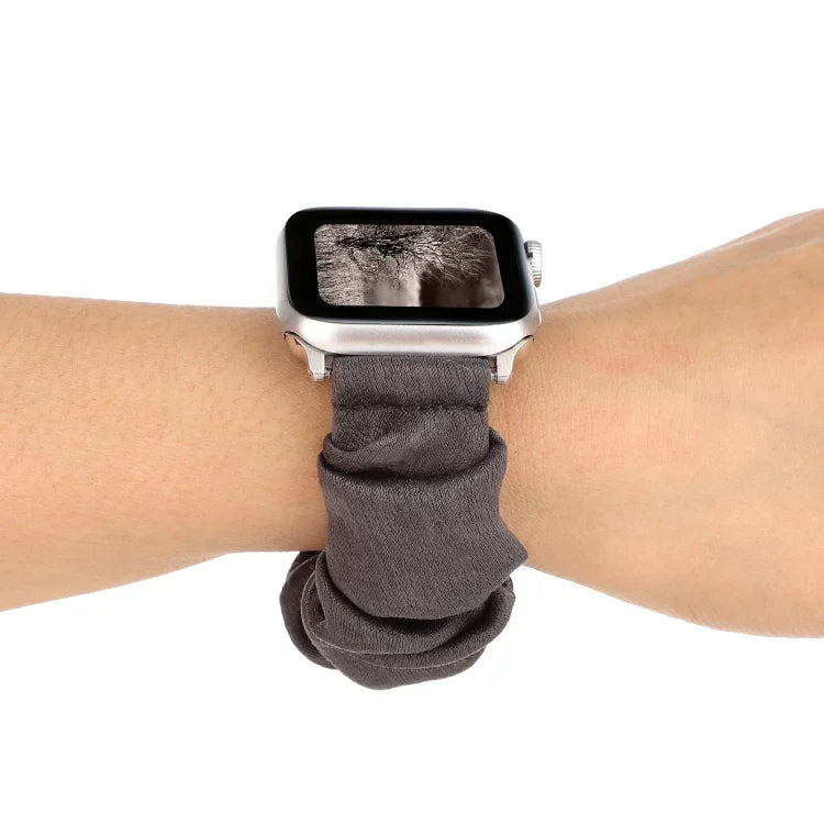 Cloth + Stainless Steel Hair Ring Watchband, For Apple Watch Series 7 41mm / 6 & SE & 5 & 4 40mm / 3 & 2 & 1 38mm, For Apple Watch Series 7 45mm / 6 & SE & 5 & 4 44mm / 3 & 2 & 1 42mm, For Apple Watch Series 8&7 41mm / SE 2&6&SE&5&4 40mm / 3&2&1 38mm  ...