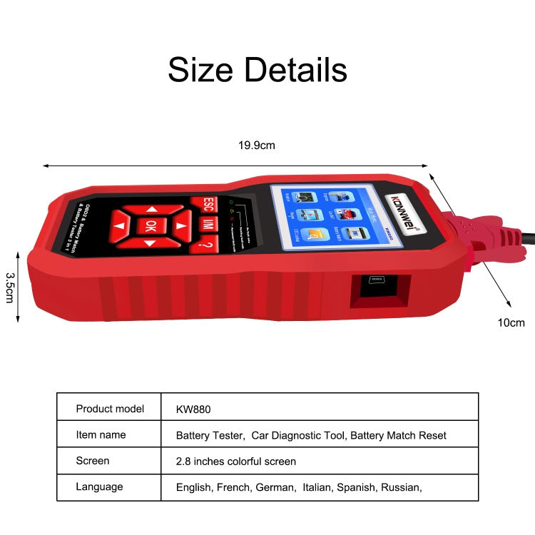 KONNWEI KW880 3 in 1 Car OBD2 Fault Diagnosis + Battery Tester + Battery Match Reset, BK880