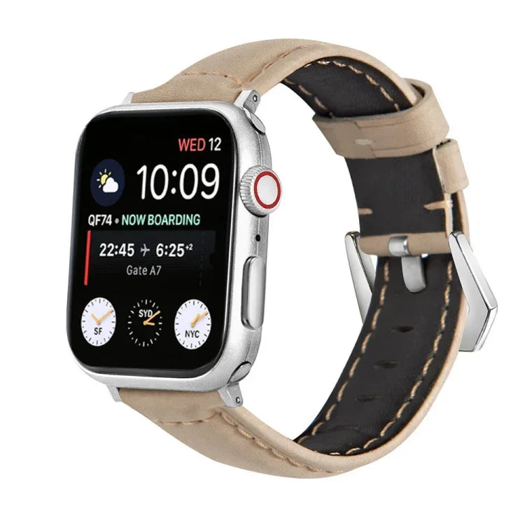 Silver Buckle Genuine Leather Watch Band, For Apple Watch Series 8&7 45mm, For Apple Watch Series 8&7 41mm