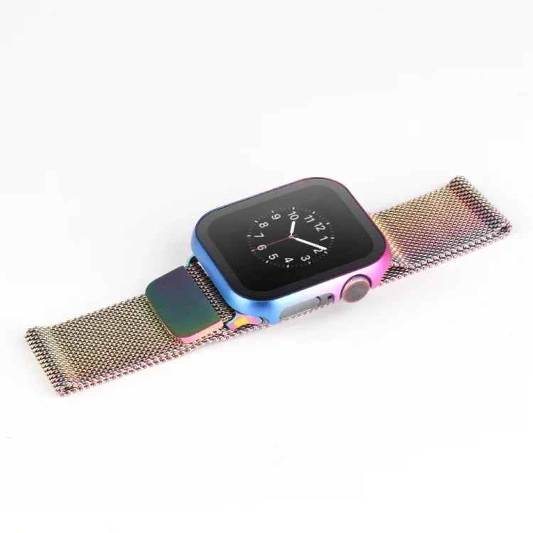 Metal Frame + Tempered Glass Protector Case, For Apple Watch Series 9 / 8 / 7 45mm, For Apple Watch Series SE 2025&SE2&6&SE&5&4 44mm, For Apple Watch Series 3&2&1 42mm, For Apple Watch Series 9 / 8 / 7 41mm                                              ...