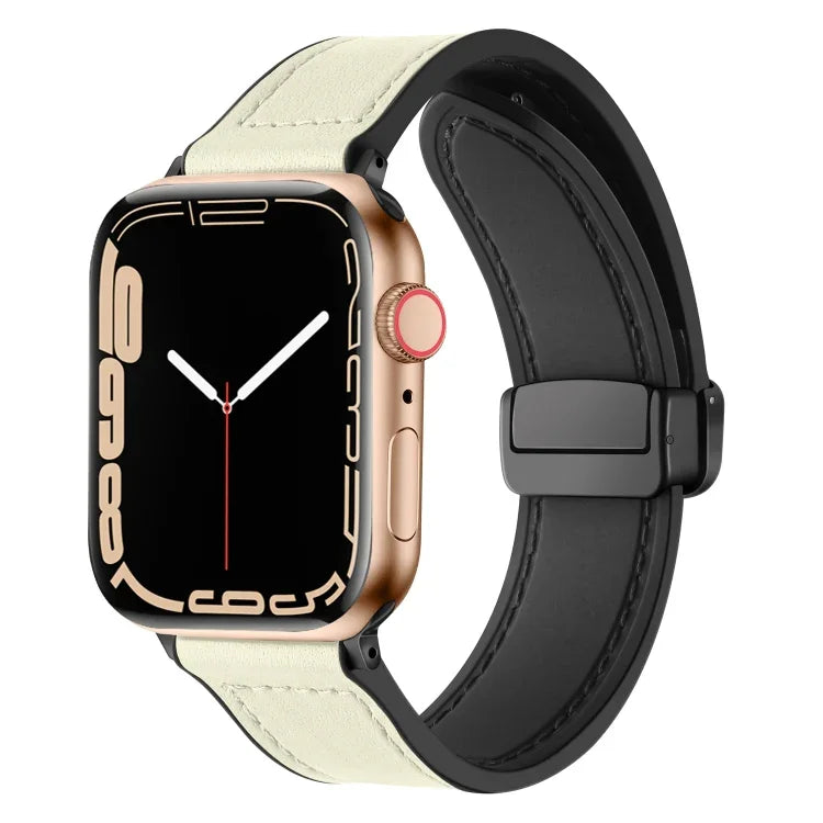 Magnetic Folding Silicone Leather Watch Band, For Apple Watch Series 8&7 41mm