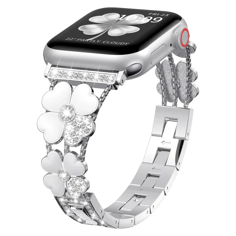 Petal Metal Diamond Watch Band, For Apple Watch 3 38mm, For Apple Watch 9 45mm, For Apple Watch 3 42mm, For Apple Watch 2 38mm, For Apple Watch 2 42 mm, For Apple Watch 38mm, For Apple Watch 42mm, For Apple Watch 9 41mm