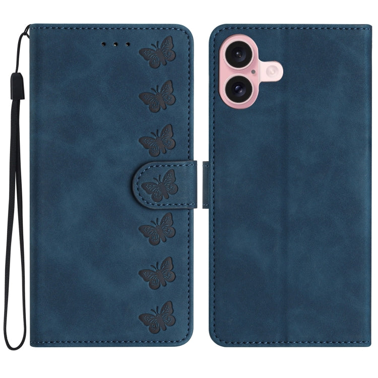 Seven Butterflies Embossed Leather Phone Case, For iPhone 16e / 17e, For iPhone 17 Pro Max, For iPhone 17 Pro, For iPhone 17, For iPhone Air, For iPhone 16 Pro Max, For iPhone 16 Pro, For iPhone 16 Plus