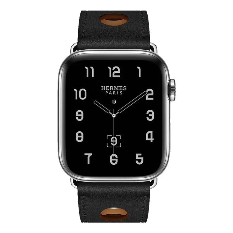 Leather Three Holes Replacement Strap Watchband, For Apple Watch Series 8&7 41mm / SE 2&6&SE&5&4 40mm / 3&2&1 38mm, For Apple Watch Series 7 45mm / 6 & SE & 5 & 4 44mm / 3 & 2 & 1 42mm, For Apple Watch Series 7 41mm / 6 & SE & 5 & 4 40mm / 3 & 2 & 1 38...