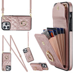 Rhombic Texture Card Bag Phone Case with Long Lanyard, For iPhone 15 Pro, For iPhone 15 Plus, For iPhone 15, For iPhone 14 Plus, For iPhone 14, For iPhone 14 Pro