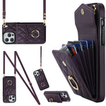 Rhombic Texture Card Bag Phone Case with Long Lanyard, For iPhone 15 Pro, For iPhone 15 Plus, For iPhone 15, For iPhone 14 Plus, For iPhone 14, For iPhone 14 Pro