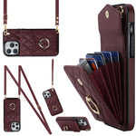 Rhombic Texture Card Bag Phone Case with Long Lanyard, For iPhone 14 Pro Max, For iPhone 13 Pro Max, For iPhone 13 Pro, For iPhone 13, For iPhone 12 / 12 Pro, For iPhone 12 Pro Max