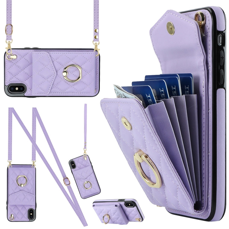 Rhombic Texture Card Bag Phone Case with Long Lanyard, For iPhone 11 Pro Max, For iPhone 11, For iPhone 11 Pro, For iPhone XR, For iPhone XS Max