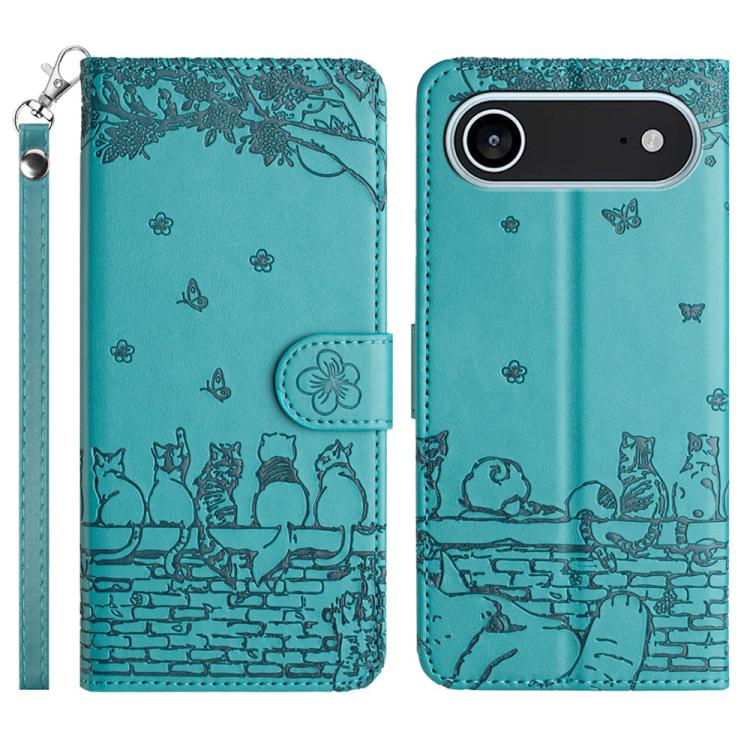 Cat Embossing Pattern Leather Phone Case with Lanyard, For iPhone 16e / 17e, For iPhone 17 Pro Max, For iPhone 17 Pro, For iPhone 17, For iPhone Air, For iPhone 16 Pro Max, For iPhone 16 Pro, For iPhone 16 Plus, For iPhone 16