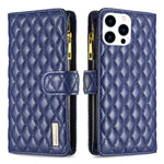 Diamond Lattice Zipper Wallet Leather Flip Phone Case, For iPhone 17 Pro Max, For iPhone 17 Pro, For iPhone 17, For iPhone Air, For iPhone 16 Pro Max, For iPhone 16 Pro, For iPhone 16 Plus, For iPhone 16
