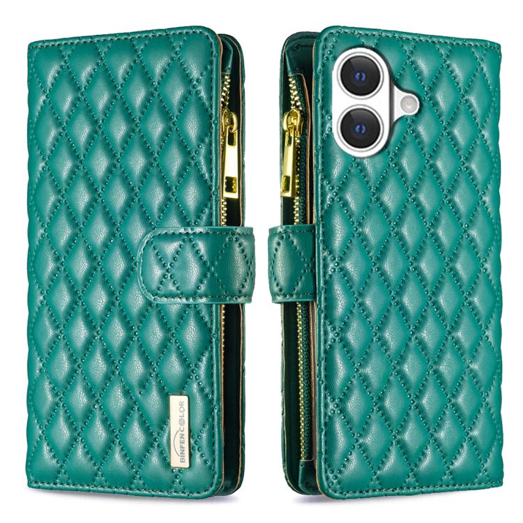 Diamond Lattice Zipper Wallet Leather Flip Phone Case, For iPhone 17 Pro Max, For iPhone 17 Pro, For iPhone 17, For iPhone Air, For iPhone 16 Pro Max, For iPhone 16 Pro, For iPhone 16 Plus, For iPhone 16