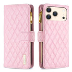 Diamond Lattice Zipper Wallet Leather Flip Phone Case, For iPhone 18 Pro/17 Pro, For iPhone 18 Pro Max/17 Pro Max, For iPhone 17, For iPhone 17 Air, For iPhone 16 Pro Max, For iPhone 16 Pro, For iPhone 16 Plus, For iPhone 16