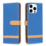 Color Block Denim Texture Leather Phone Case, For iPhone 15 Pro, For iPhone 15 Plus, For iPhone 15