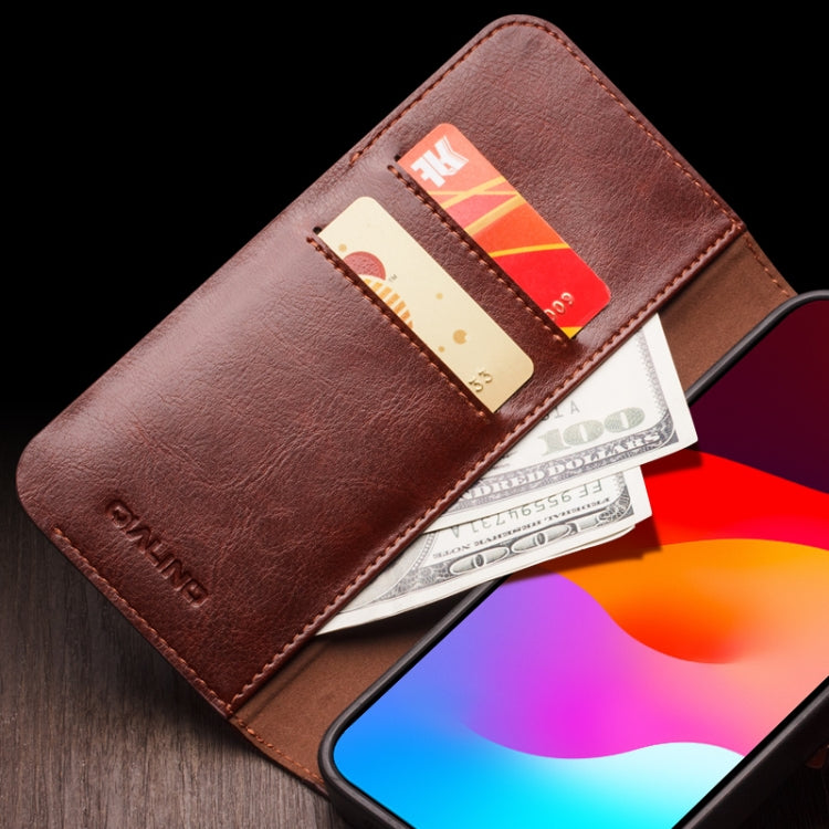 QIALINO Classic 103 Buckle Genuine Leather Phone Case, For iPhone 17e / 16e, For iPhone 17 Pro Max, For iPhone 17 Pro, For iPhone 17, For iPhone Air, For iPhone 15 Pro Max, For iPhone 15 Plus, For iPhone 15