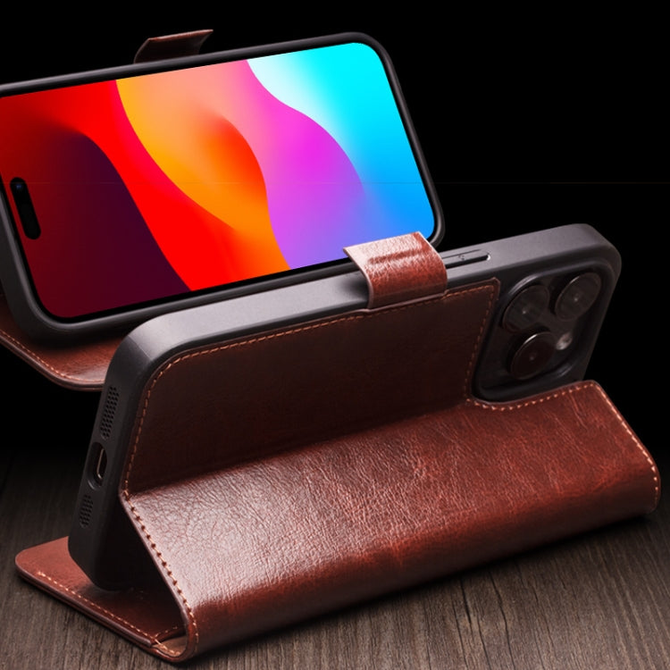 QIALINO Classic 103 Buckle Genuine Leather Phone Case, For iPhone 17e / 16e, For iPhone 17 Pro Max, For iPhone 17 Pro, For iPhone 17, For iPhone Air, For iPhone 15 Pro Max, For iPhone 15 Plus