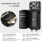 JEEHOOD C22 Series Zipper Wallet Leather Phone Case with Dual Lanyard, For iPhone 17 Pro Max, For iPhone 17 Pro, For iPhone Air, For iPhone 16 Pro Max, For iPhone 16 Pro, For iPhone 16 Plus, For iPhone 16, For iPhone 15 Pro Max