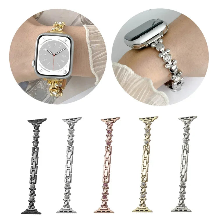 Metal Diamond Bear Chain Watch Band, For Apple Watch Series 4 44mm, For Apple Watch Series 4 40mm, For Apple Watch Series 3 38mm, For Apple Watch Series 3 42mm, For Apple Watch Series 2 42mm, For Apple Watch Series 2 38mm, For Apple Watch 42mm         ...