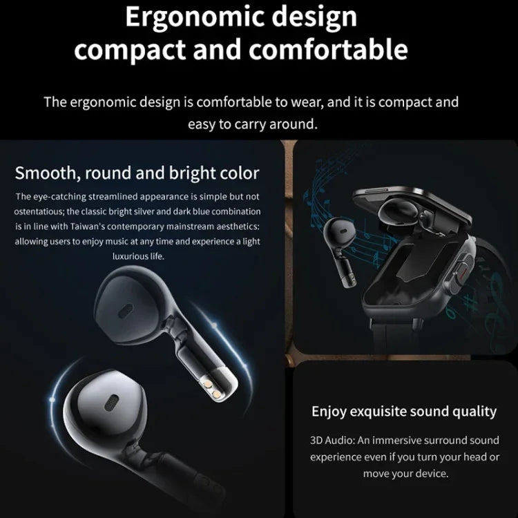 D8 2.01 inch 2 in 1 Bluetooth Earphone Steel Band Smart Watch, Support Health Monitoring / NFC, Steel Band (Black), Steel Band (Silver)