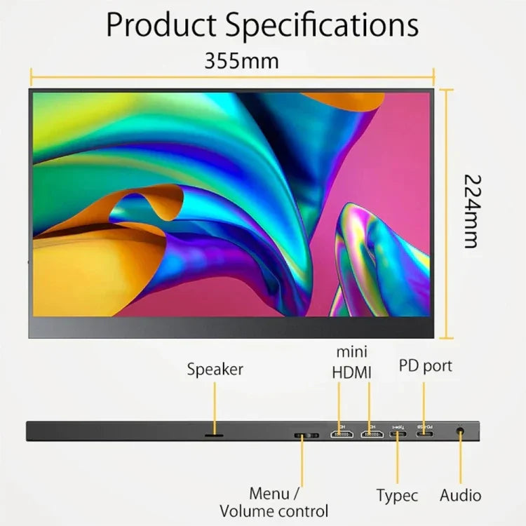 15.6 inch HDR 1080P IPS Screen Portable Monitor, 15.6 inch 1080P