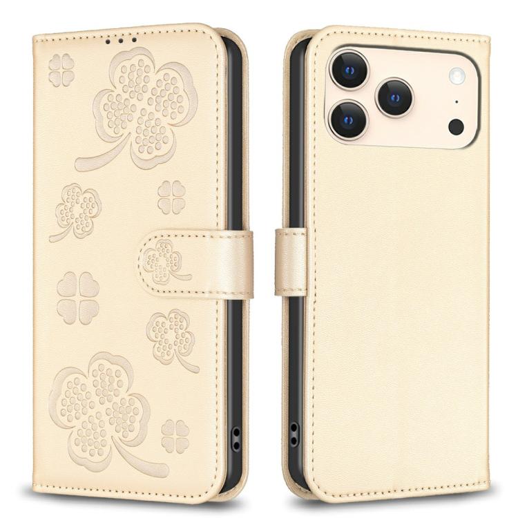 Four-leaf Embossed Leather Phone Case, For iPhone 17 Pro Max, For iPhone 17 Pro, For iPhone 17, For iPhone Air, For iPhone 16 Pro Max, For iPhone 16 Pro, For iPhone 16 Plus, For iPhone 16