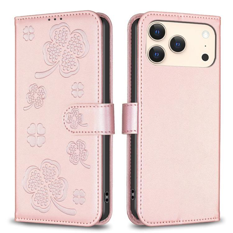 Four-leaf Embossed Leather Phone Case, For iPhone 17 Pro Max, For iPhone 17 Pro, For iPhone 17, For iPhone Air, For iPhone 16 Pro Max, For iPhone 16 Pro, For iPhone 16 Plus, For iPhone 16