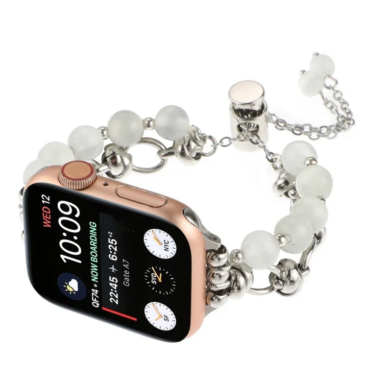 Pearl Chain Metal Bracelet Watch Band, For Apple Watch Series 5 44mm, For Apple Watch Series 5 40mm, For Apple Watch Series 4 44mm, For Apple Watch Series 4 40mm, For Apple Watch Series 3 38mm, For Apple Watch Series 3 42mm, For Apple Watch Series 2 42...